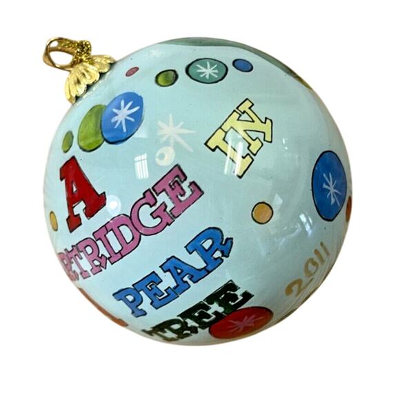 Christmas Ornament Ball Hand Painted 2011 Partridge Pear Tree Holiday Decoration - Picture 3 of 4